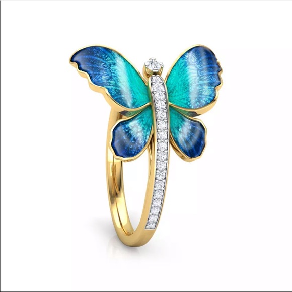 New Women’s Beautiful Butterflies Sapphire Ring - Picture 2 of 6